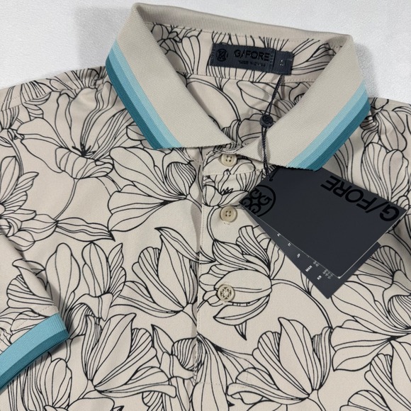 G/FORE Other - G/FORE G4 Iris Outline Golf Polo Floral Shirt Men M Short Sleeve Beige Blue NEW